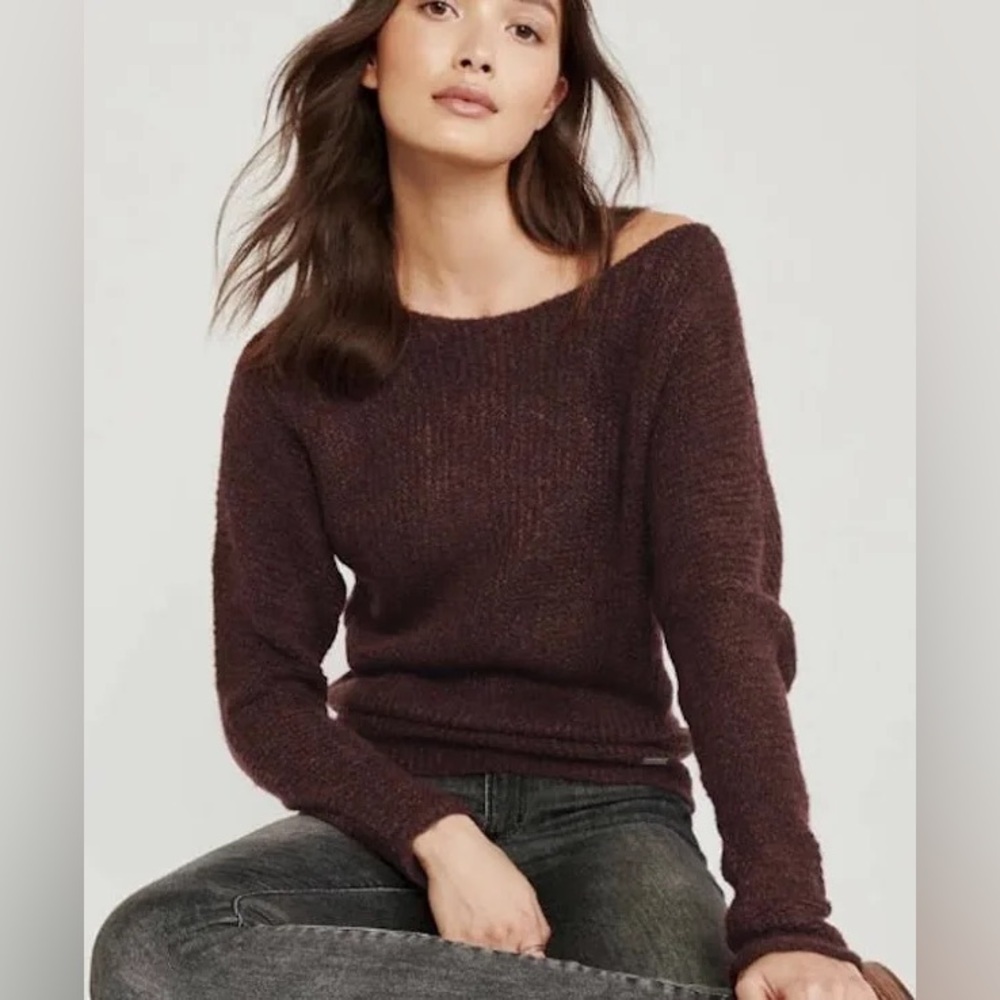 Abercrombie & Fitch Boatneck Dolman Sweater Maroon Wide Neck Small